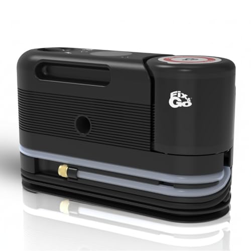 Fix&Go Sensor Tire Repair Kit with 12V Portable Air Compressor – TPMS Safe Eco-Friendly Tire Sealant – Flat Tire Repair kit for Cars, SUVs & Electric Vehicles – Swiss Engineered