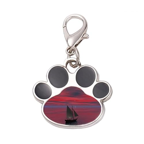 DIYthinker?Ocean Red Sky Boat People Picture Pet Tag Keychain Dog Cat ID