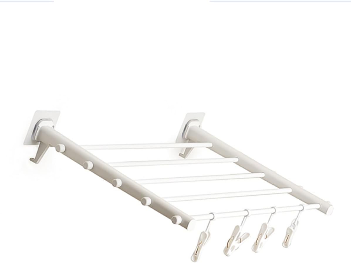 Hemoton Foldable Wall Mounted Clothes Drying Rack for Balcony, White