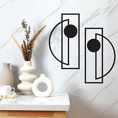 Peryiter 2 Pcs Metal Wall Decoration Metal Wall Art Minimalist Wall Art Abstract Metal Vertical Decorations Wall Sculptures Geometric Wall Hanging for Living Room (Trendy)