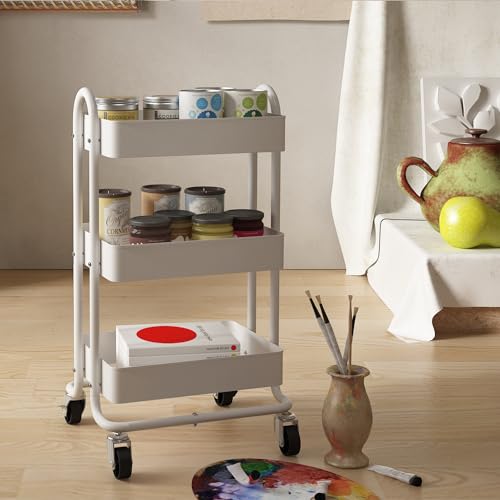 Elitehouse Metal Rolling Cart,3-Tier Metal Rolling Cart with Wheels,3 Tier Utility Cart with Wheels for Office,Home,Kitchen,Garden（13.4"x18.1"x31"） White by Elitehouse - Used condition - Image 2