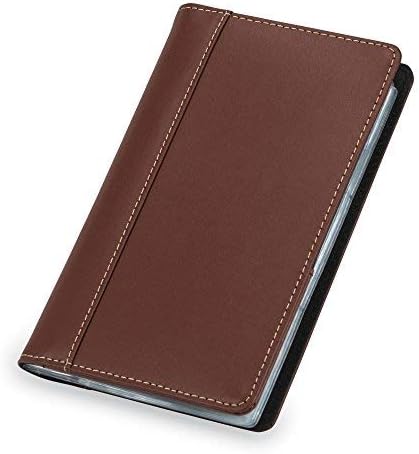 Samsill Business Card Holder, Tan & Brown Contrast Stitch Leather, Holds 240 Cards