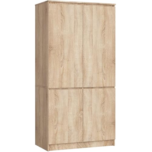 AKORD Kit d'armoire S90 90 cm | Penderie avec 4 portes | Extension de garde-robe | Extension pour une armoire | L 90 x H 180 x P 51 cm | Poids 66,6 kg | Chêne Sonoma
