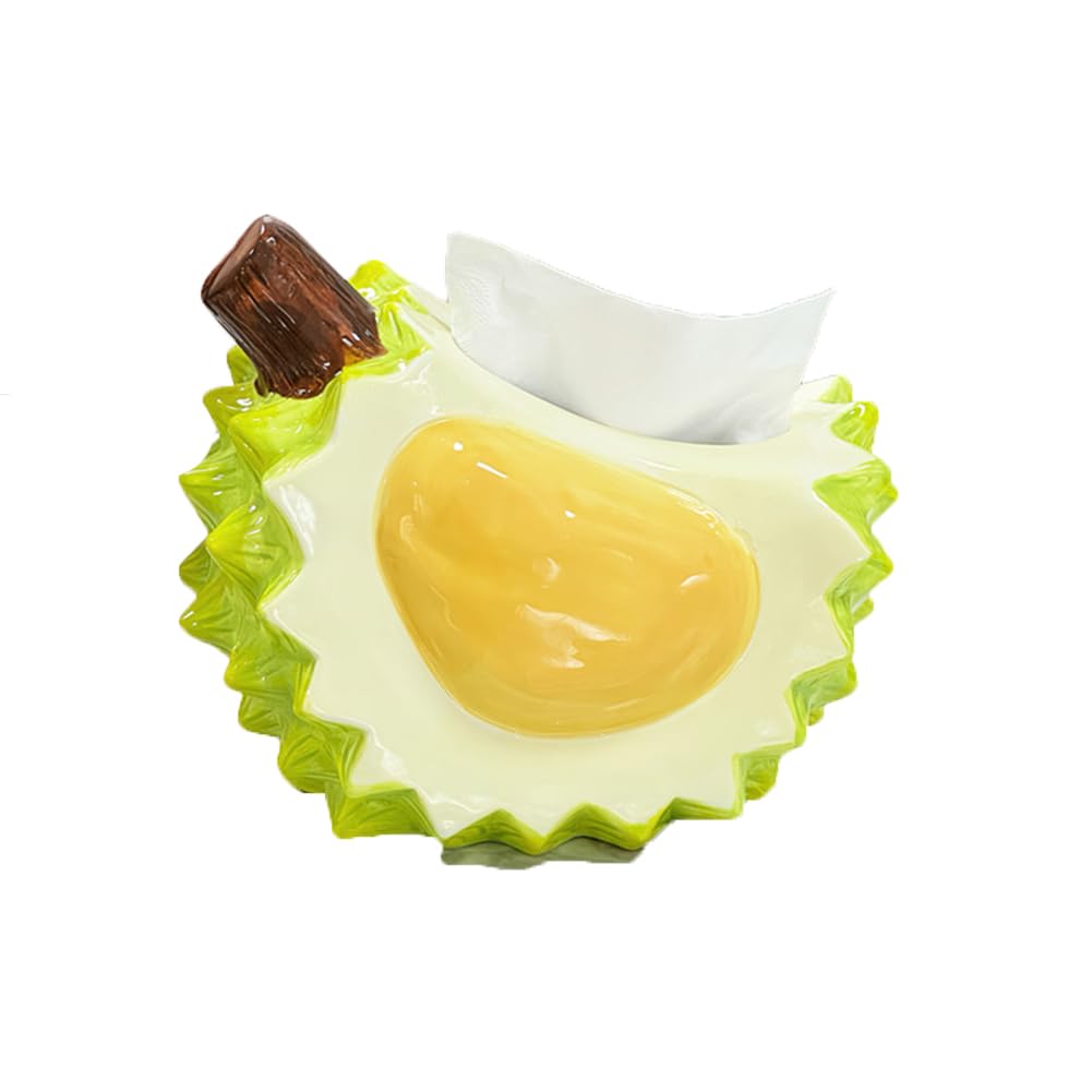 Qinqin Store Girls Durian(22×15×17Cm/8.66×5.91×6.69) Cute Fruit Ceramic Tissue Box Cover Living Room Tissue Box Holder Bathroom Tissue Holders Napkin Paper Tissue Box Case (/8.66"×5.91"×6.69"))