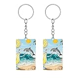 LZQPOEAS Llavero acrílico con diseño de delfín de limón, diseño de collage de verano, con dije de acrílico transparente impreso de doble cara, ligero y duradero, para mochila, monedero, llaves de