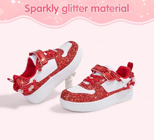 LUCKY STEP Girl's Glitter Sneakers Slip On Hook and Loops Athletic Sparkly Beads Casual Tennis School Party Cute Running Shoes for Children/Girls/Kids2