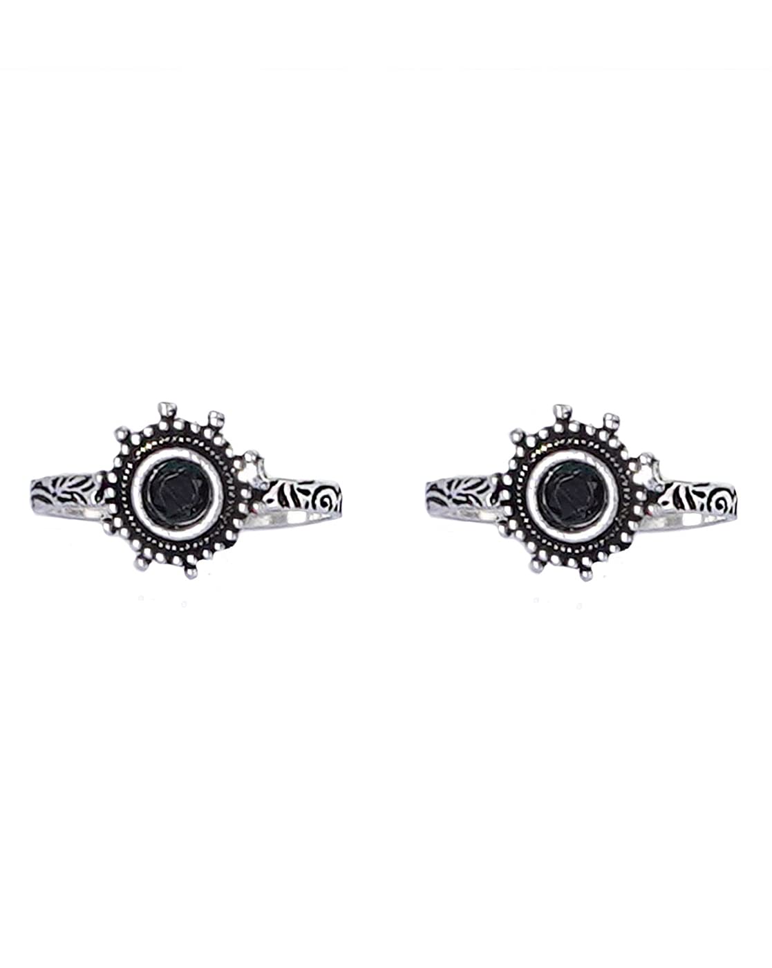 teejh Vihana Black Stone Silver Oxidised Toe Rings for Women-picture-29