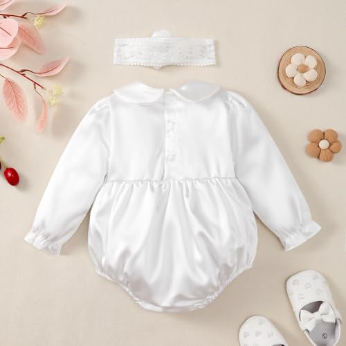 Newborn Baby Girl Baptism Romper Christening Gown Long Sleeve Bodysuit with Headband Fall Winter One Piece Outfits2