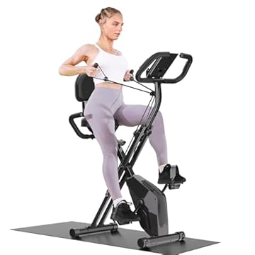 Dskeuzeew Cyclette Pieghevole da Casa 4 in 1, Bicicletta magnetica pieghevole, Cyclette 16 livelli di resistenza, monitor LCD e sensore di frequenza cardiaca