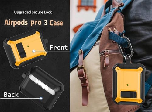 Image of Olytop for Airpods Pro 3 Case with Magnetic Automatic Lock, Rugged Apple Airpods Pro 3rd Generation Cover 2025, Armor Shockproof iPod Pro3 Gen Protective Shell with Carabiner&Cleaner kit,Black /Yellow