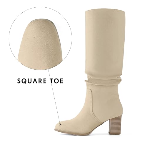 Shoe'N Tale Women's Knee High Boots Chunky Heel Square Toe Slouchy Boots with Side Zipper2