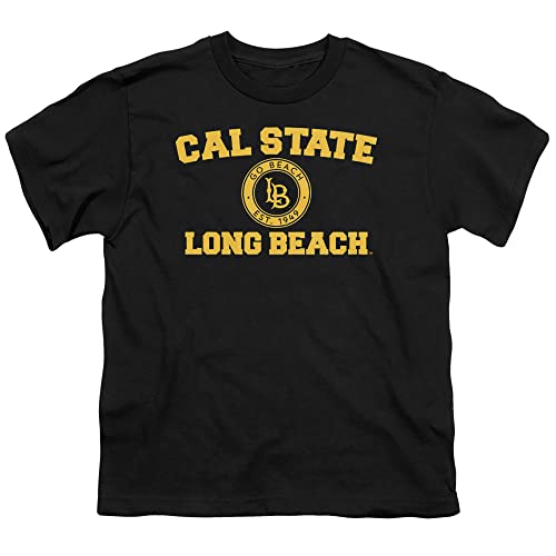 California State University, Long Beach Official Circle Logo Unisex Youth T Shirt,Black, Small