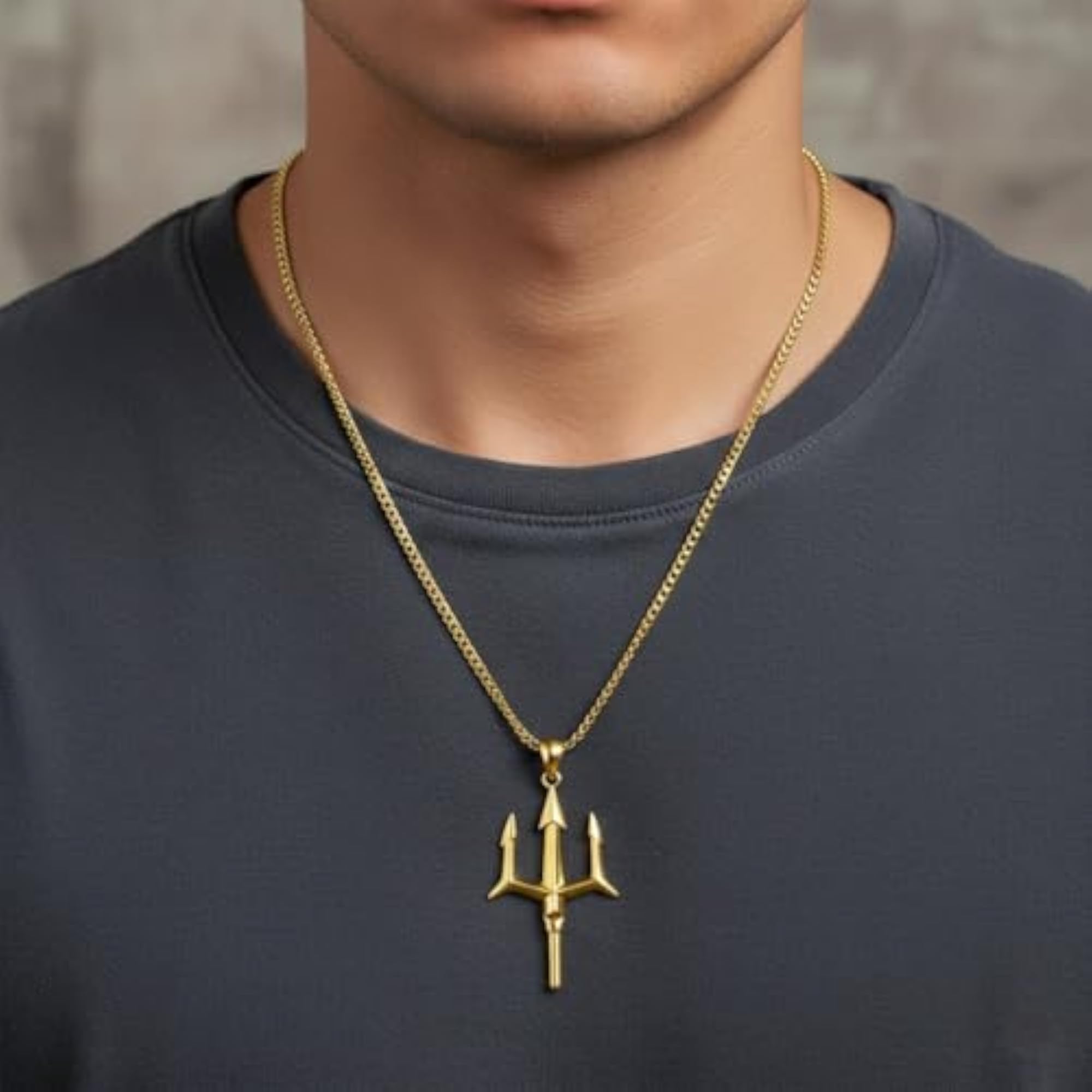 Men's Stainless Steel Trident Pendant Necklace