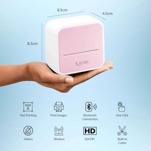 SEZNIK Mini Printer, Inkless, Thermal, Bluetooth, Portable Printer, Compatible Android, iOS Mobile. 1 Year Warranty (MiniX-Pink) - Image 3