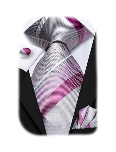 Image of Hi-Tie Men 63inches Tie Set Extra Long Necktie Paisley Tie Pocket Suqare Cufflinks Big and Tall Men Tie