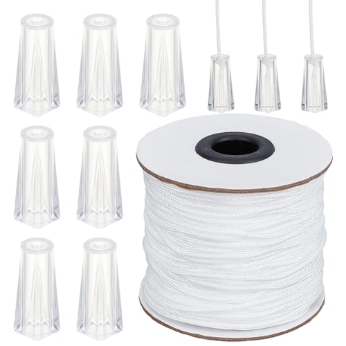 PH PandaHall Cordón de cortina romana de hilo de nailon de 2 mm con 10 borlas de plástico transparente para persianas, cortinas romanas, manualidades