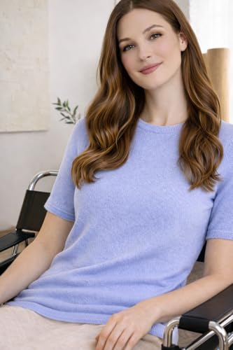 Image of State Cashmere Women's Essential Short Sleeve Crewneck Sweater 100% Pure Cashmere Classic Tee Pullover