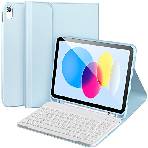 Keyboard Case for iPad 10th Generation 2022 10.9'',iPad 10th Generation Case with Keyboard,Detachable Bluetooth Keyboard for iPad 10th Gen,iPad 10th Generation Keyboard Case with Pencil Holder,Blue