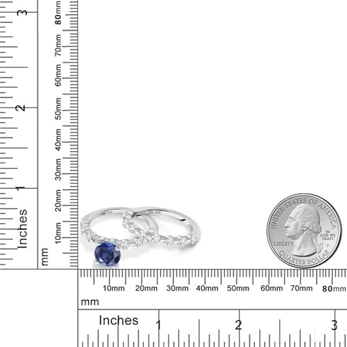 925 Sterling Silver Blue Created Sapphire and White Topaz Wedding Engagement Ring Band Bridal Set For Women (2.96 Cttw, Gemstone September Birthstone, Round 7MM, Available in Size 5,6,7,8,9)4
