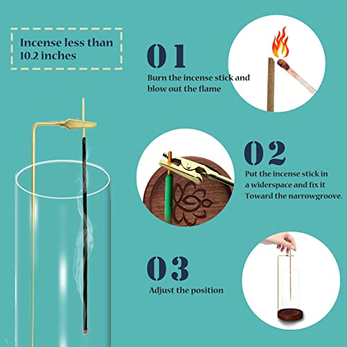 Incense Holder For Sticks Ash Catcher,Handmade Upside-Down Wooden Incense Burner, With Brass Incense Sticks Holder, Modern Incense Burner Ash Catcher Ideal For Home Décor (With Glass) #TOP3
