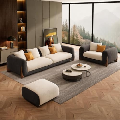 Image of Upholstered 3 Seater Sofa Three Seater Sofa with Wooden Legs for Living Room Hotels & Offices (Grey Off White 3+1+Ottoman)