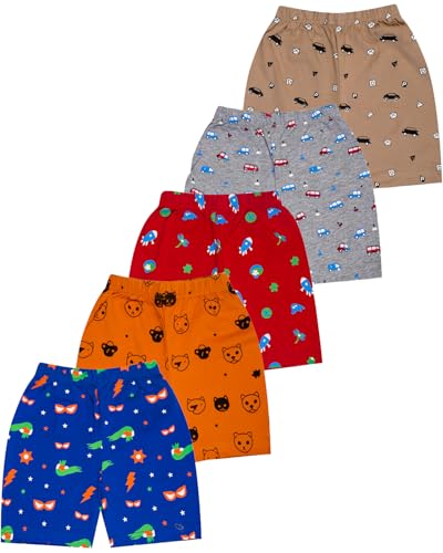 Image of T2F Boys Cotton Shorts Pack of 5 | Printed Knee Length Shorts | Soft Comfortable Everyday Wear for Kids