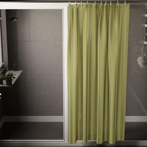Image of Encasa XO Waterproof Shower Curtain for Bathroom 6 x 6 feet(183x183 cm), Anti-Fungal Polyester Washroom Curtain with 12 Hooks, Wet & Dry Partition Toilet Curtains Stripe Sage