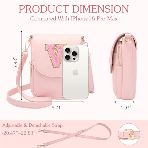 Image of Viverte Crossbody Purse for Teen Girls Small Initial Cell Phone Toddler Purse Leather Triple Compartment Crossbody Bags