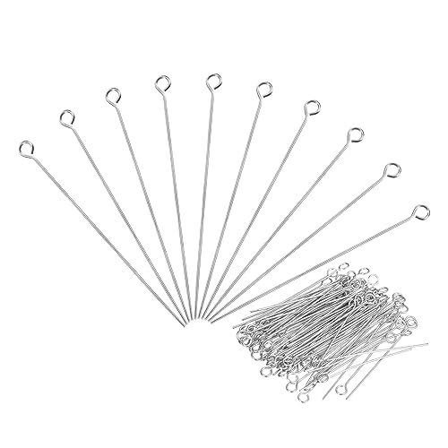 Patikil 50Pcs Eye Pins Jewelry Findings Eye Pins 70Mm Stainless Steel Eye Pins For Jewelry Making Diy Craft Necklaces Bracelets Earrings 22 Gauge Silver 3.3Mm Head Pins #TOP16