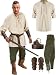 Jiuguva 4 Pcs Halloween Men's Renaissance Costume Set Medieval Pirate Shirt Ankle Banded Pants Viking Belt Accessories (Stylish Color,Medium)