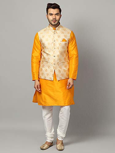 Uri and MacKenzie Men's Silk Blend Kurta Pajama with Designer Ethnic Nehru Jacket /Modi Jacket/Waistcoat