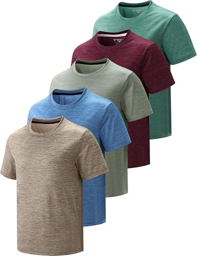 Image of 5 Pack Youth Boys Athletic Dry Fit T Shirts | Lightweight Short Sleeve Tees, Comfy Stretch, Regular Fit, for Teen Kids, Running Soccer Back to School