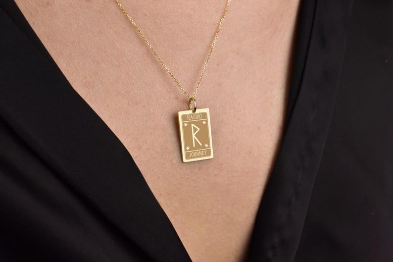 Collier pendentif Raidho rectangulaire, un bijou en argent 925 durable qui ne ternit pas - 4