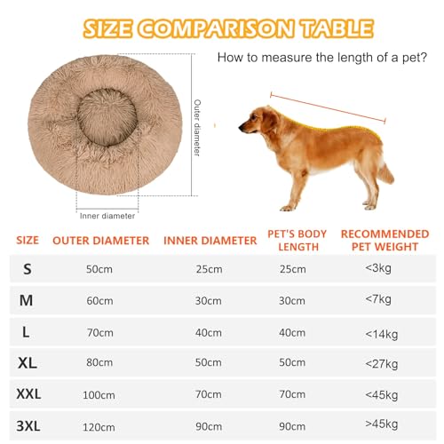 Fireowl Calming Dog Bed Large: 70cm Donut Anti-Anxiety Plush Cuddler, Soft Puppy Sofa, Cat Cushion, Machine Washable, Beige - Image 5