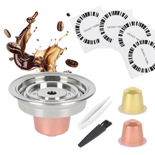 Reusable Coffee Pods Adapter for Nespresso Vertuo Capsule Stainless Steel Holder Coffee Pod Converter for Ns Pod 80/150/230ml with 4 Stickers 1 Tweezer 1 Brush(150ml)
