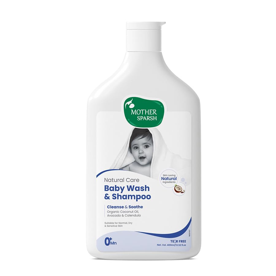 Image of Mother Sparsh Natural Care Baby Wash & Shampoo-400ml | Baby Head to Toe Wash | Tear Free Formula With Organic Coconut Oil, Calendula & Avocado | Suitable for Newborn Sensitive Skin