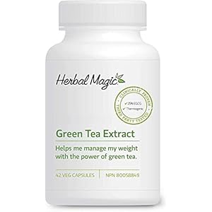 Herbal Magic Green Tea Leaf Extract High Potency Camillia sinensis Supplement for Women & Men with 60% Catechins, 25% EGCG, Non-GMO, Vegetable Capsules