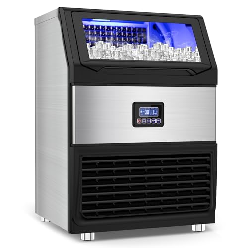 Commercial Ice Maker Machine 300LBS/24H with 75LBS Storage Bin, Stainless Steel Undercounter/Freestanding Ice Maker Machine for Home Bar Outdoor, 108PCS Ice Cubes Ice Machine, Self Cleaning