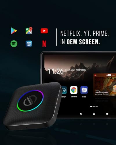 Image of PRONOD AI Box Wireless Carplay Adapter | Stream YouTube, Netflix, Hotstar with Android Auto Wireless Adapter in Car Screen | Qualcomm Octacore, Android 13-4GB+64GB | Supports 4G Sim- Plug and Play