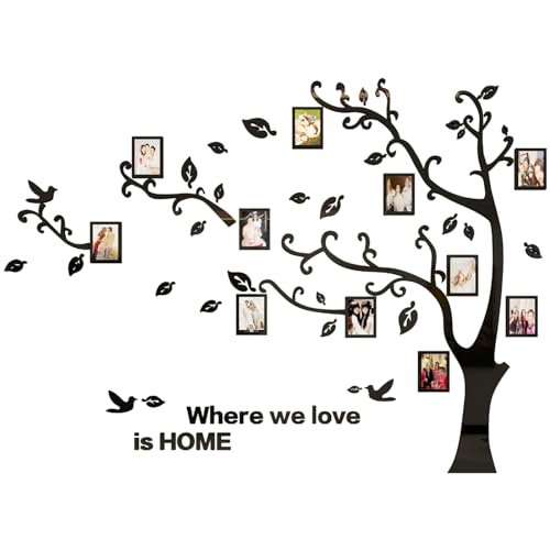 3D Tree Wall Stickers - DIY Photo Frame Tree Wall Decal Family Photo Frame Sticker Murals Wall Decor Living Room Bedroom TV Background Home Decorations (S:54 * 39in,Black Left)