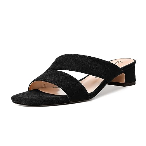 MERRORI Womens Slip On Casual Open Toe Evening Suede Chunky Low Heel Heeled Sandals 1.5 Inch