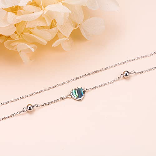 Image of Ladytree S925 Sterling Silver Boho Beach Double Layer Anklets Bracelet for Women Adjustable 9 to 11 inches