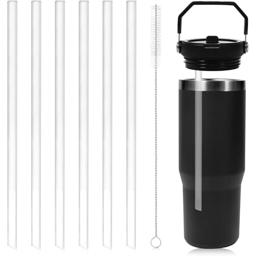 6 Pack Replacement Straws for Stanley Iceflow Flip 30oz Tumbler with,Reusable Clear Plastic Straws with Cleaner Brush (Not for Stanley IceFlow Flip Straw Tumbler 2.0)
