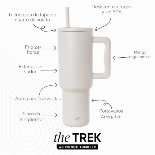 Miniatura 2 de Simple Modern Vaso Térmico con Pajita y Asa| Taza Termica Café para Llevar | Botella de Agua Acero Inoxidable Aislado para café helado | Trek | 1180ml | Almond Birch