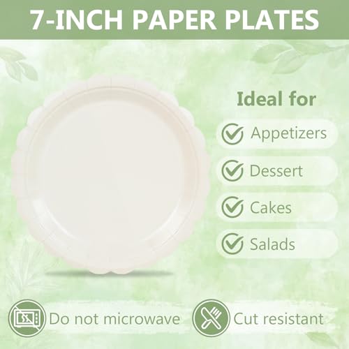 Image of Mulbozy Beige Paper Plates and Napkins,Ivory Disposable Dinnerware, 25-7 inch