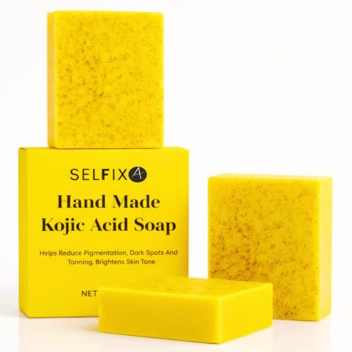 Image of Kojic Acid Soap For Skin Brightening | Tan Removal Soap Men and Women | Pack Of 3 (375g) | Pigmentation & Dark Spot Removal Bar with Vitamin E, Coconut Oil, Shea Butter & Olive Oil | Handmade | Skin Whitening | Kojic Acid Bar Bath