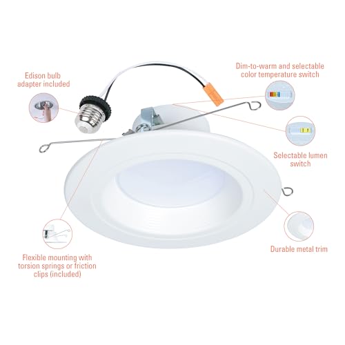 halo 56 inch led recessed light retrofit selectable cct 2700k-5000k dimmable dim to warm 9001200 lumens wet location indoor outdoor ceiling downlight rl56ls9fsd2w1ewh