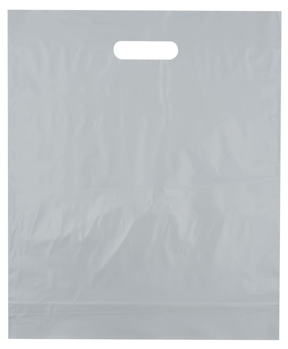 15x18 Silver Die Cut Handle Plastic Shopping Bags 50/cs