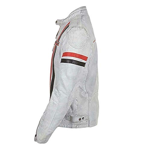 Retro Stripes Vintage Cafe Racer White Leather Jacket Men Motorcycle Jacket Chaqueta Para Hombre Racing Jacket2