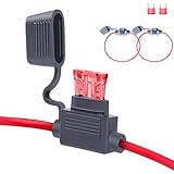 2-Pack Inline Fuse Holder, 16 AWG 10A In-Line Standard Blade Fuse Holder with Caps Automotive Replacement Fuses, Waterproof Mini Line Fuses Copper Wire Cables for Car Truck Motorcycle Boat